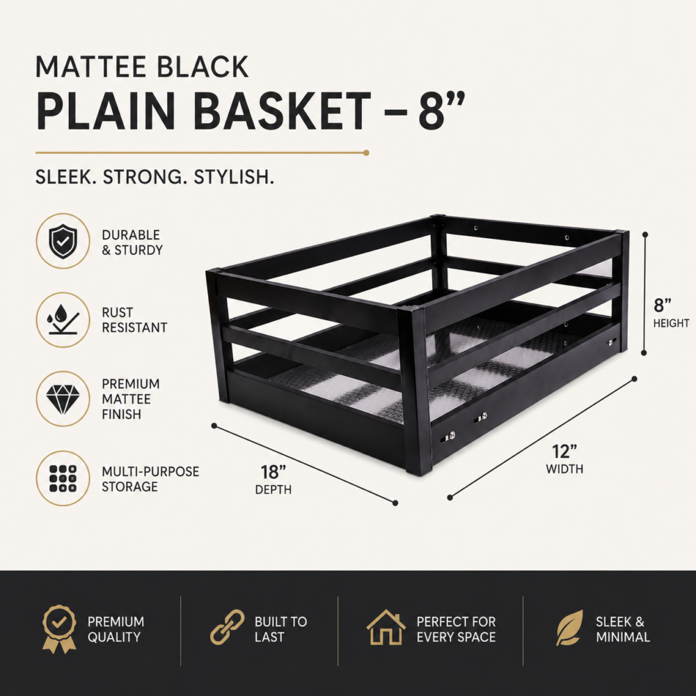 MATTEE BLACK PLAIN BASKET - 8"