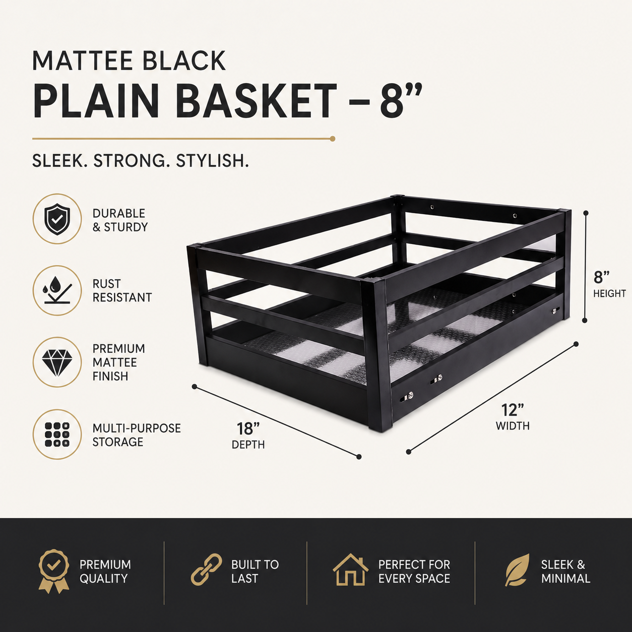 MATTEE BLACK PLAIN BASKET - 8"