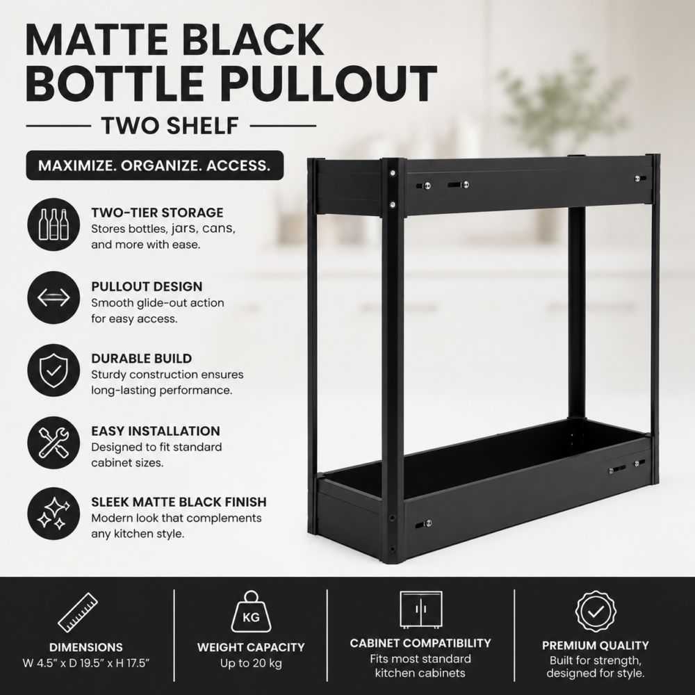 Matte Black Bottle Pullout-Two Shelf