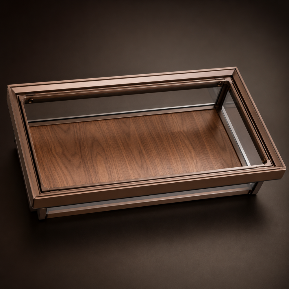 SOFT CLOSE MOCHA GLASS BASKET
