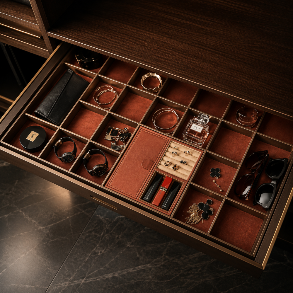 SOFT CLOSE MOCHA LEATHER JEWELLERY BOX