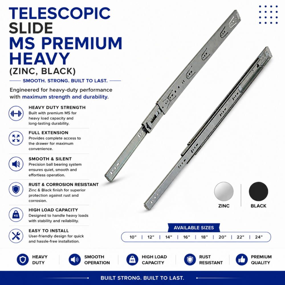 TELESCOPIC SLIDE MS PREMIUM HEAVY (ZINC, BLACK)