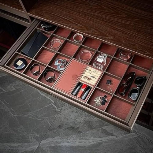SOFT CLOSE MOCHA LEATHER JEWELLERY BOX