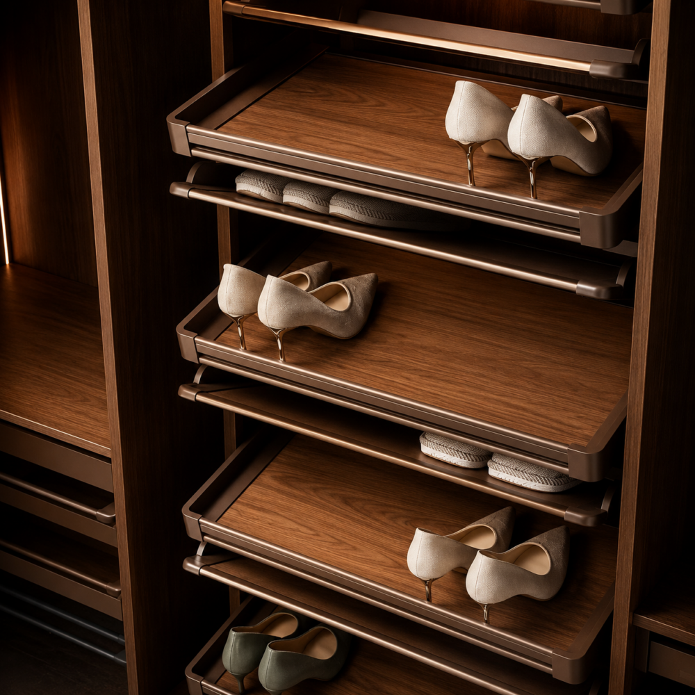 SOFT CLOSE MOCHA REVOLVING SHOE RACK