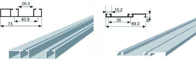 DOUBLE TRACK SLIDING ROLLER PROFILE (TOP + BOTTOM + COVER FOR BOTTOM RAIL)