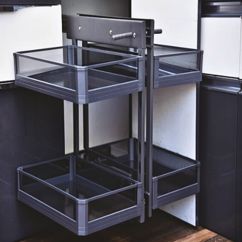 GREY GLASS UNIVERSAL MAGIC CORNER (SOFT CLOSE)