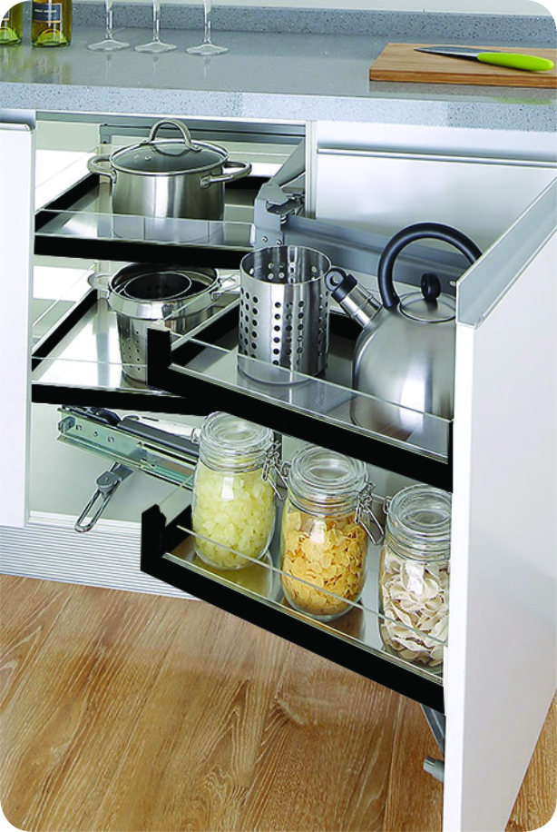 GLASS MAGIC CORNER MATTEE BLACK (SOFTCLOSE)
