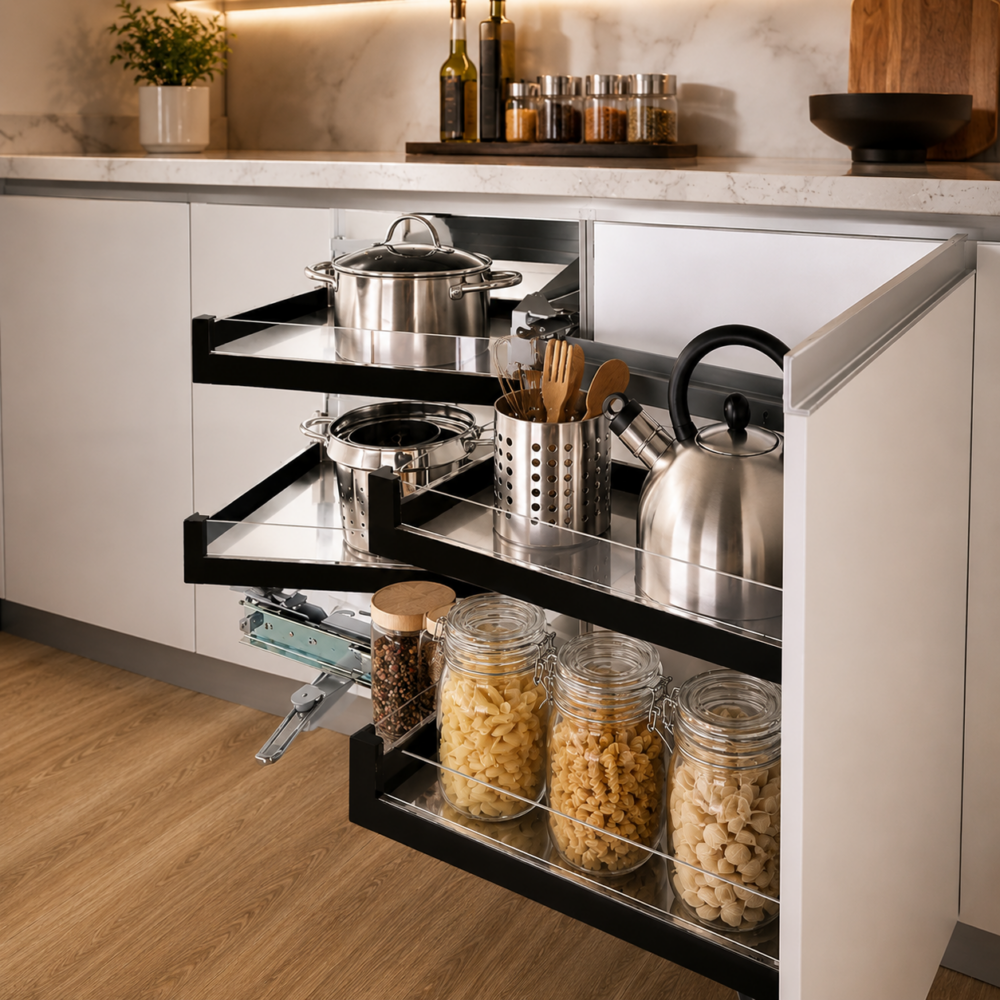 GLASS MAGIC CORNER MATTEE BLACK (SOFTCLOSE)