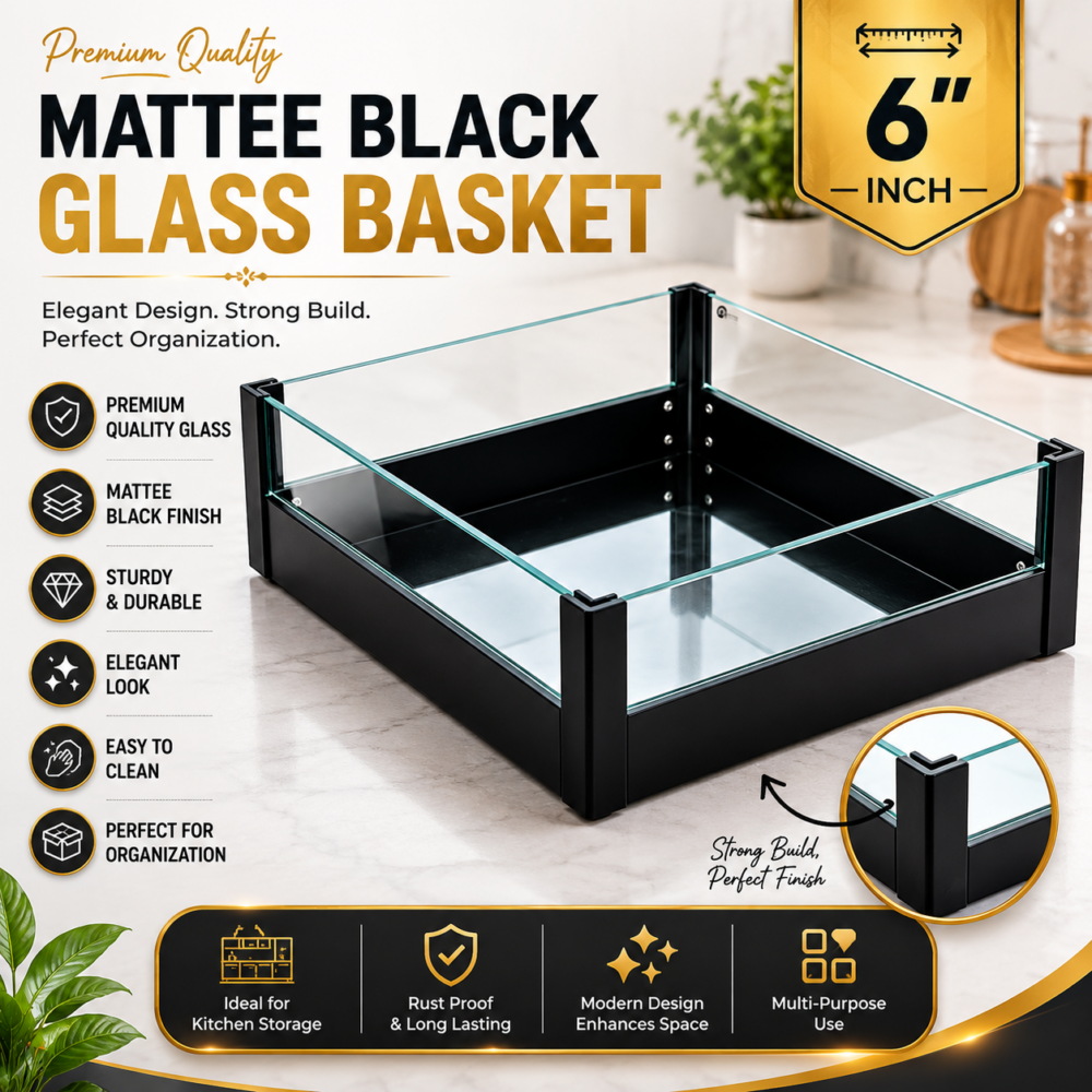 MATTEE BLACK GLASS BASKET - 6"
