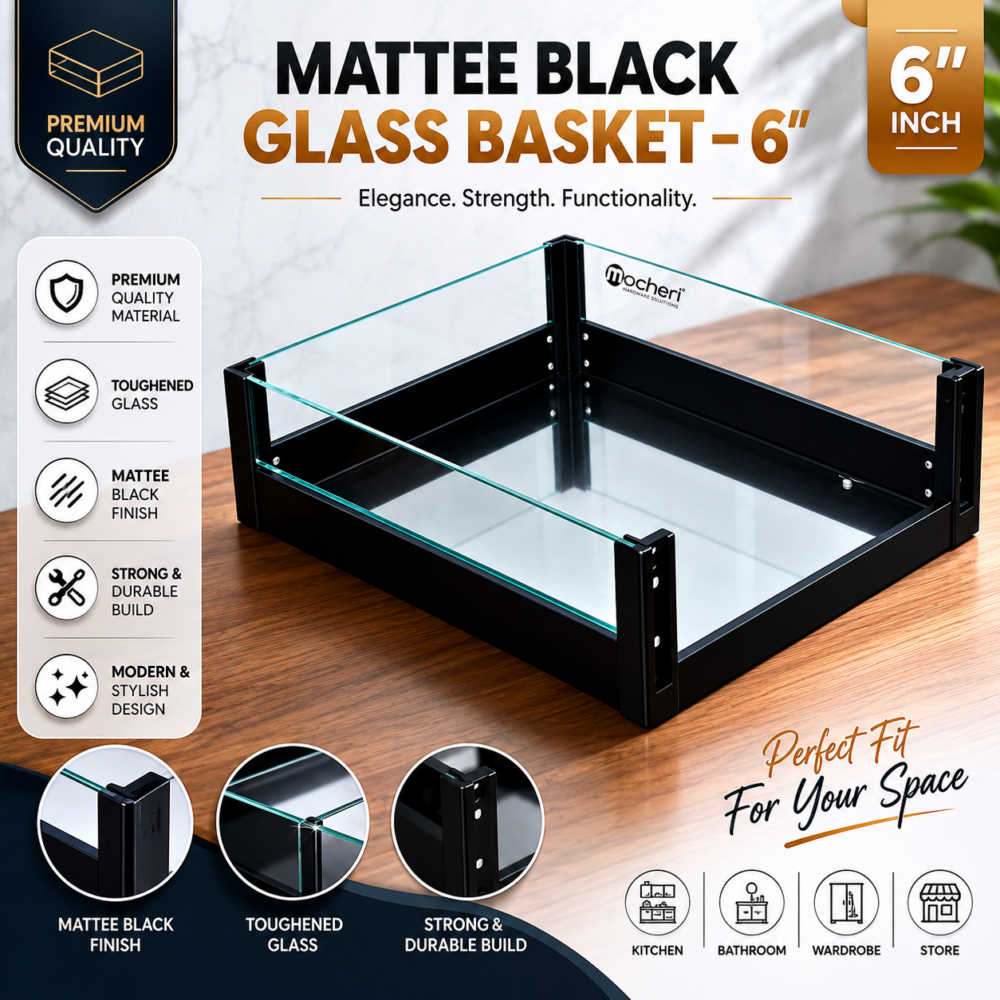 MATTEE BLACK GLASS BASKET - 6"