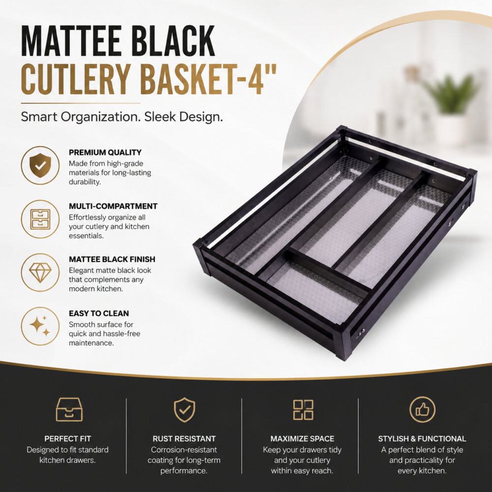 MATTEE BLACK CUTLERY BASKET-4"