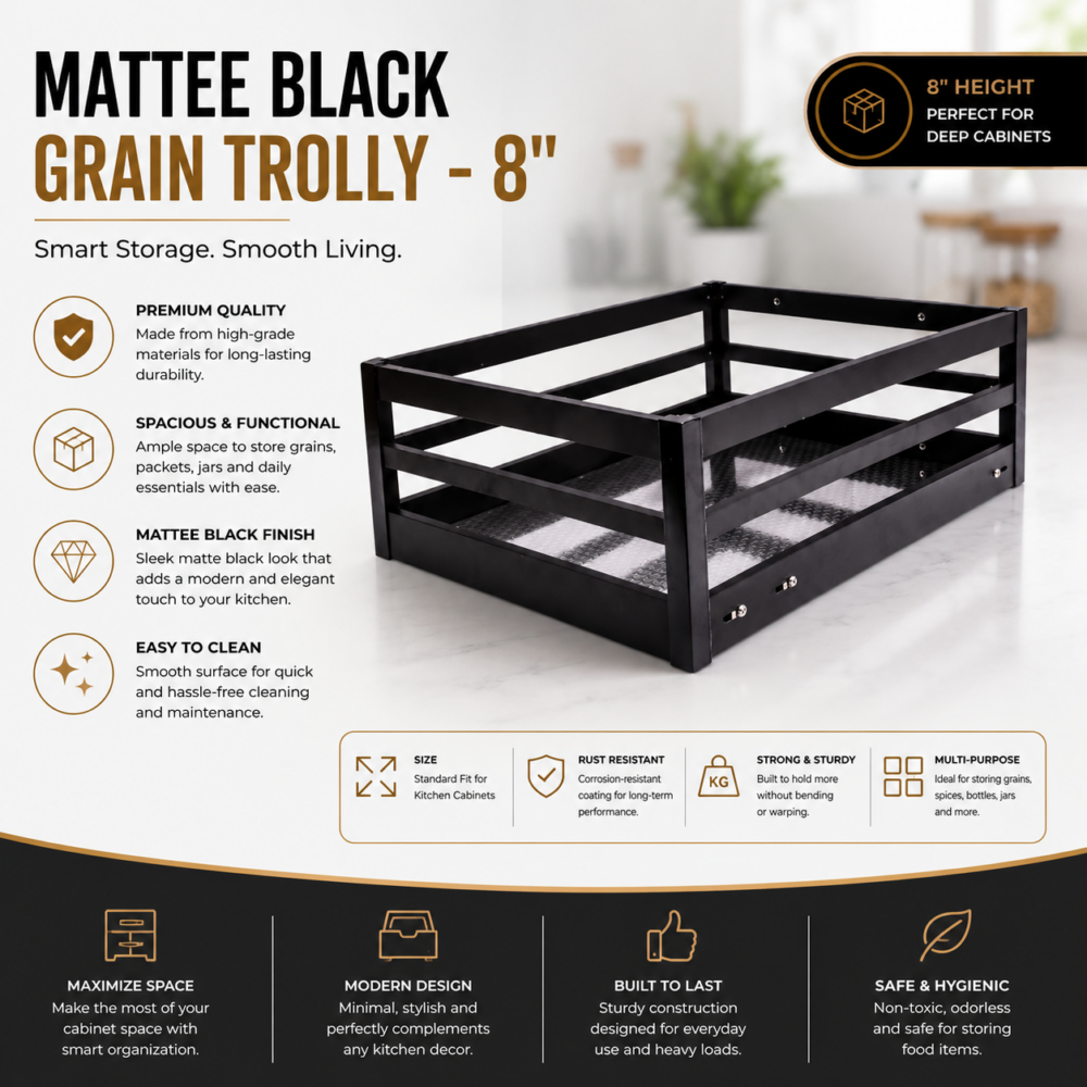 MATTEE BLACK GRAIN TROLLY - 8"