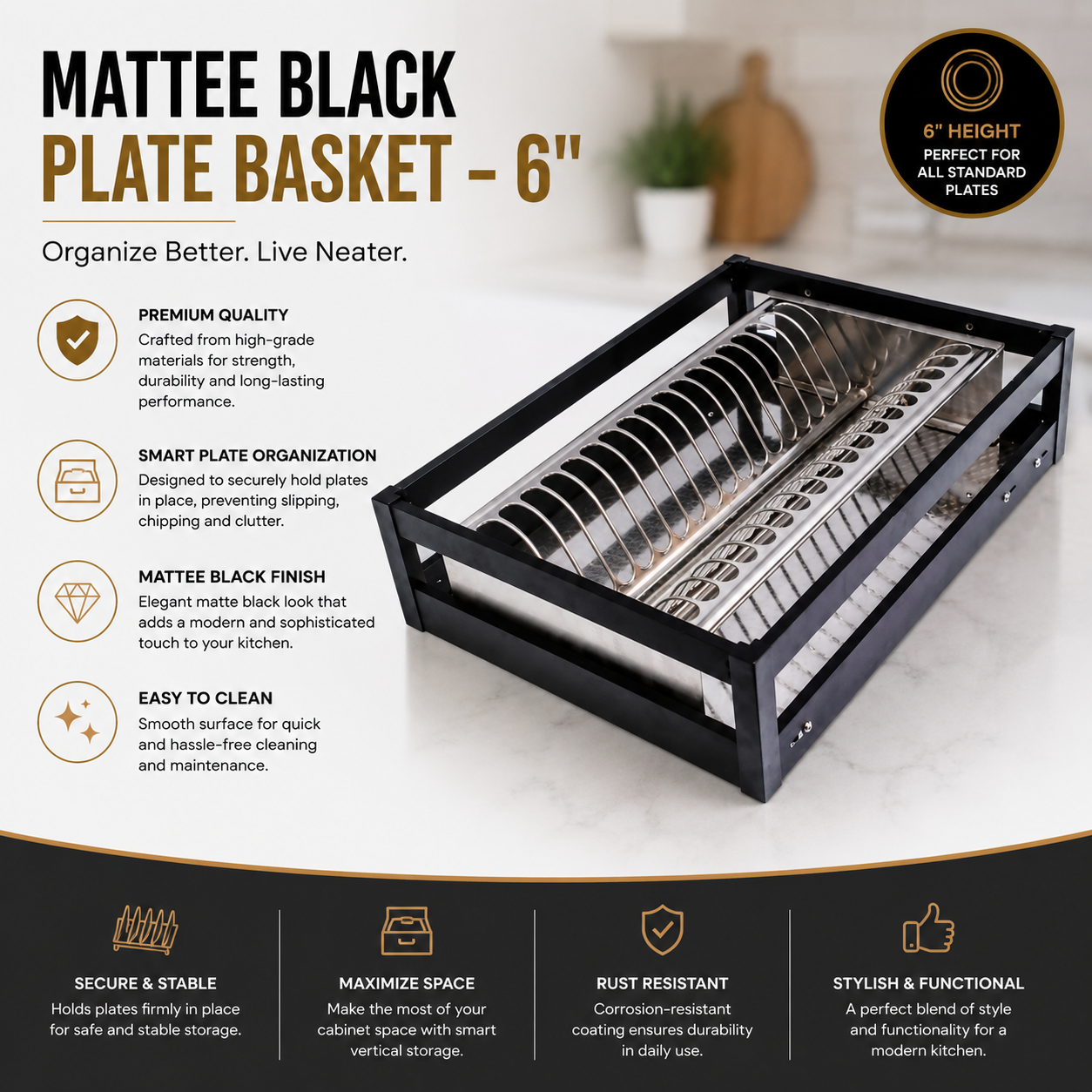 MATTEE BLACK PLATE BASKET - 6"