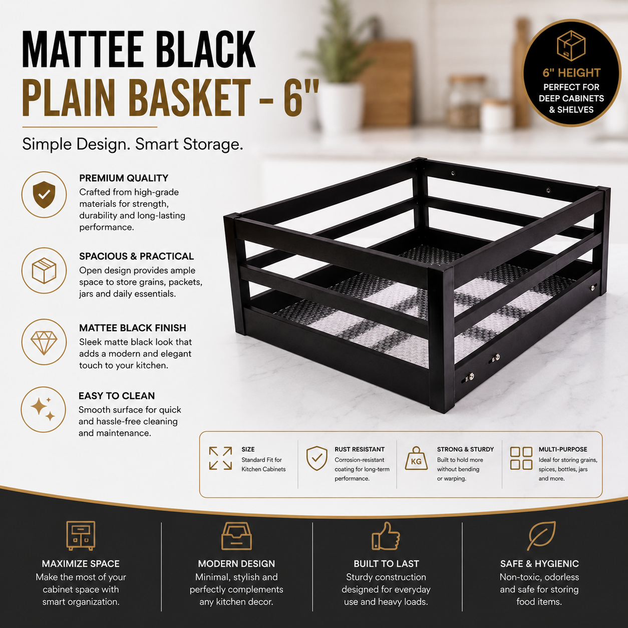 MATTEE BLACK PLAIN BASKET - 6"