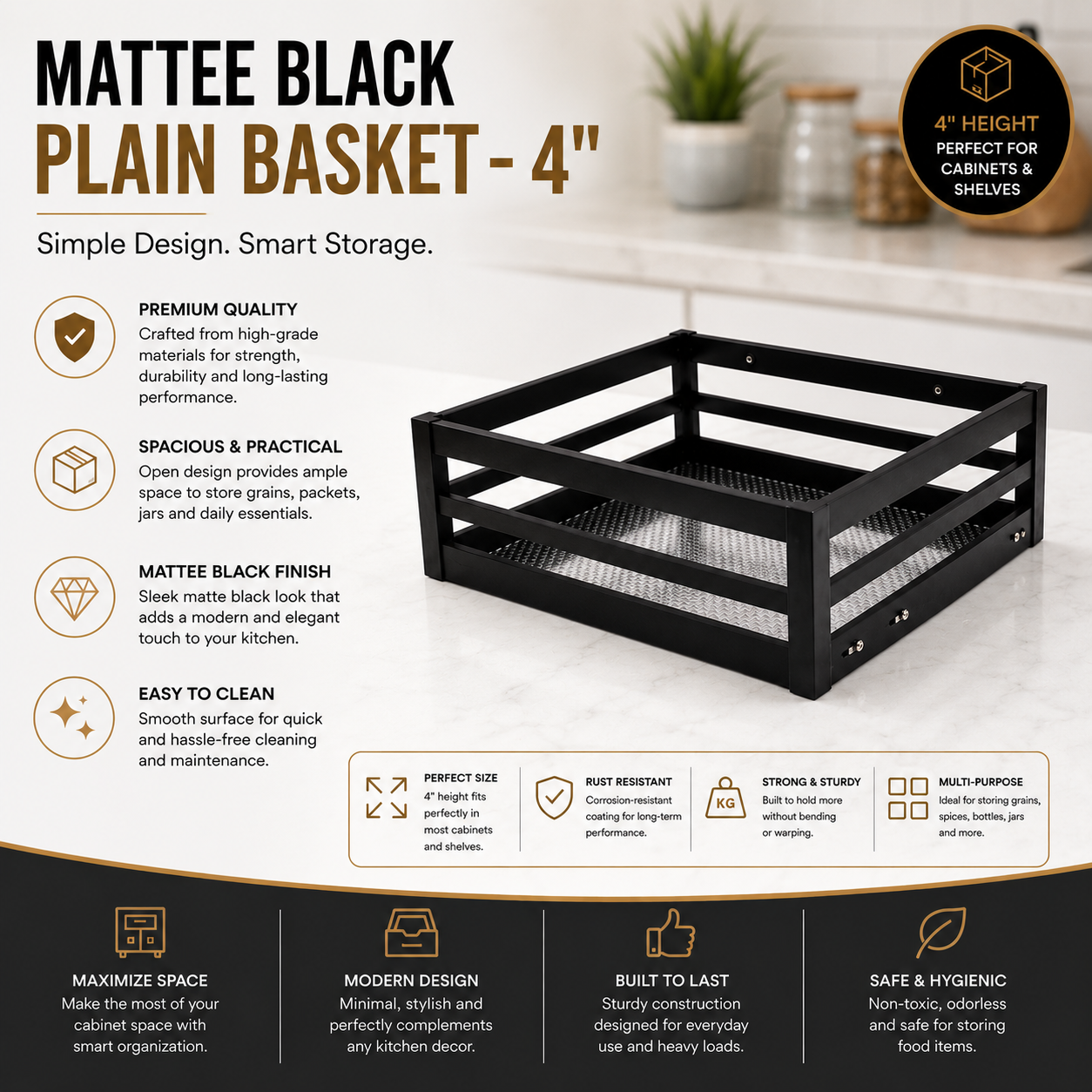 MATTEE BLACK PLAIN BASKET - 4"