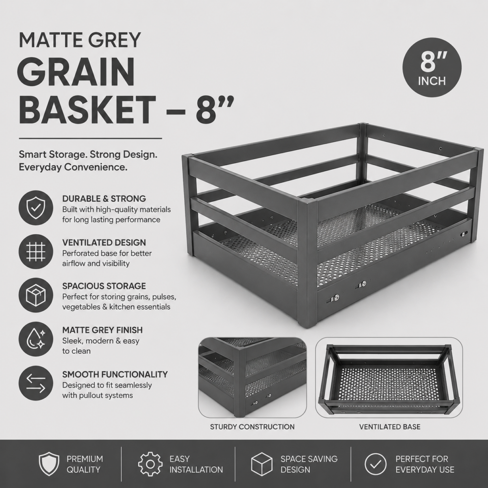 MATTE GREY GRAIN BASKET - 8"