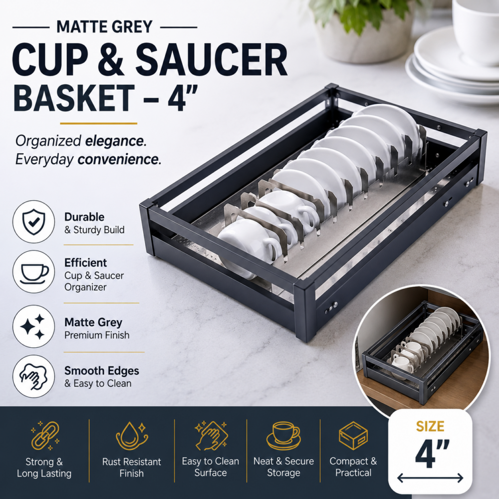 MATTE GREY CUP & SAUCER BASKET 4"
