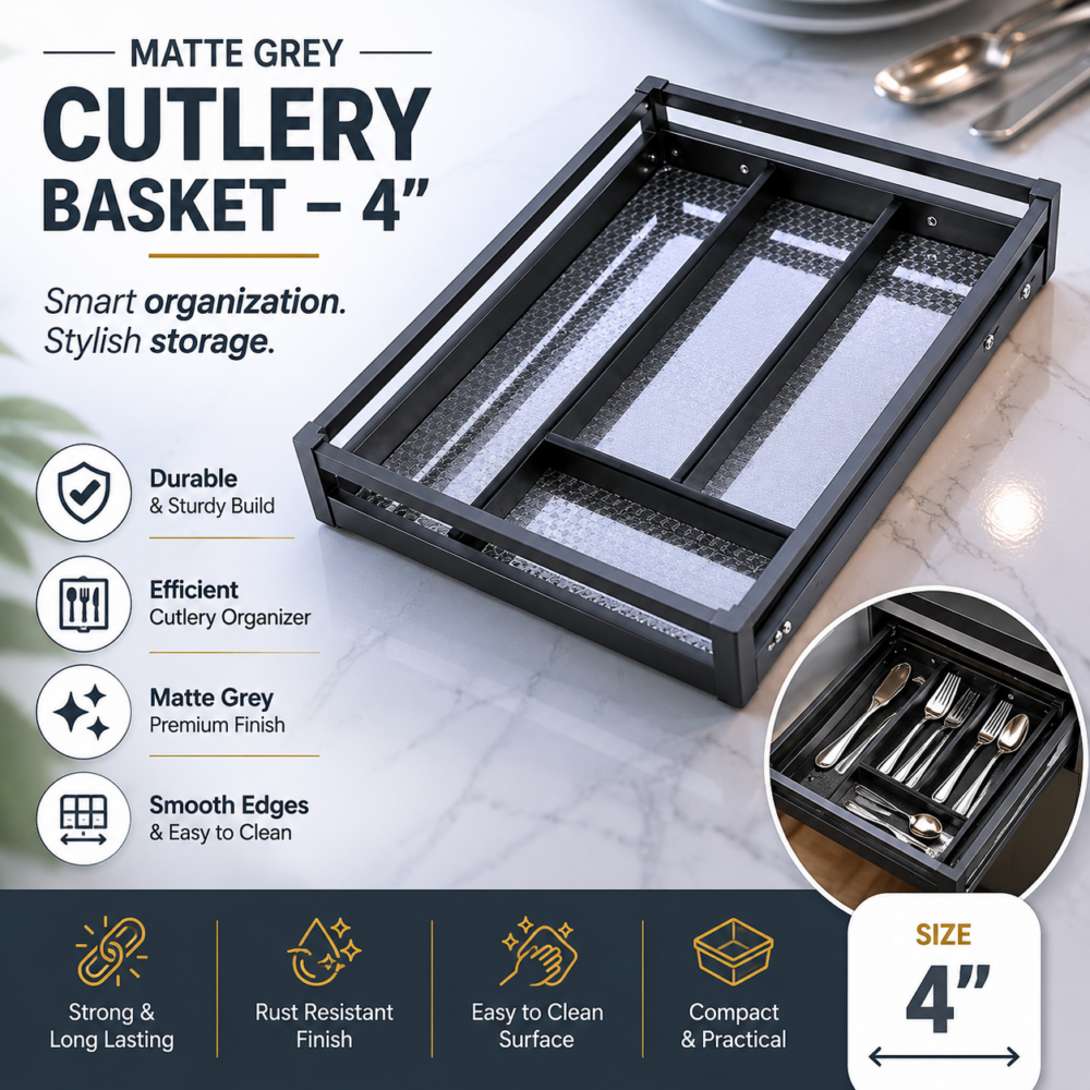 MATTE GREY CUTLERY BASKET - 4"