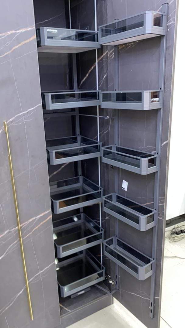 GLASS GREY PANTRY WITH BIDDING