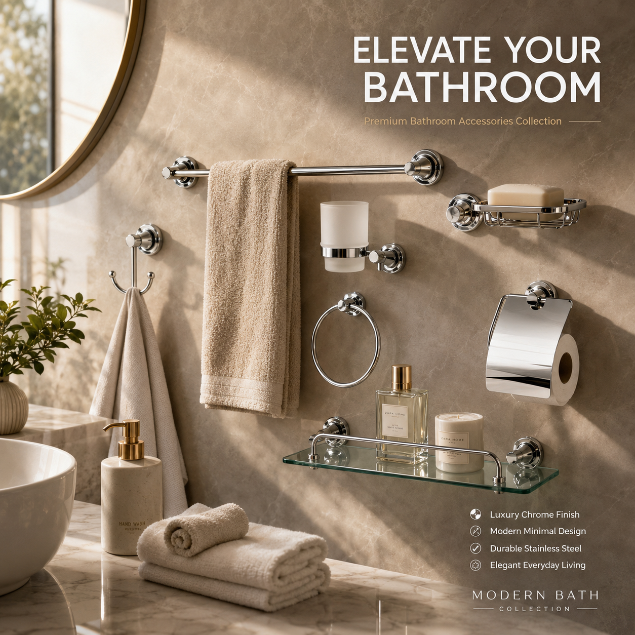 SS MIRROR FINISH BATHROOM ACCESSORIES