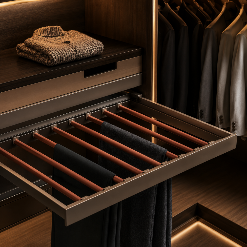 SOFT CLOSE MOCHA TROUSER RACK