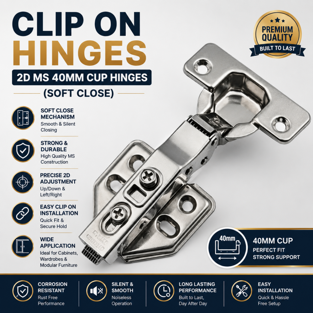 CLIP ON HINGES 2D MS 40MM CUP HINGES (SOFT CLOSE)