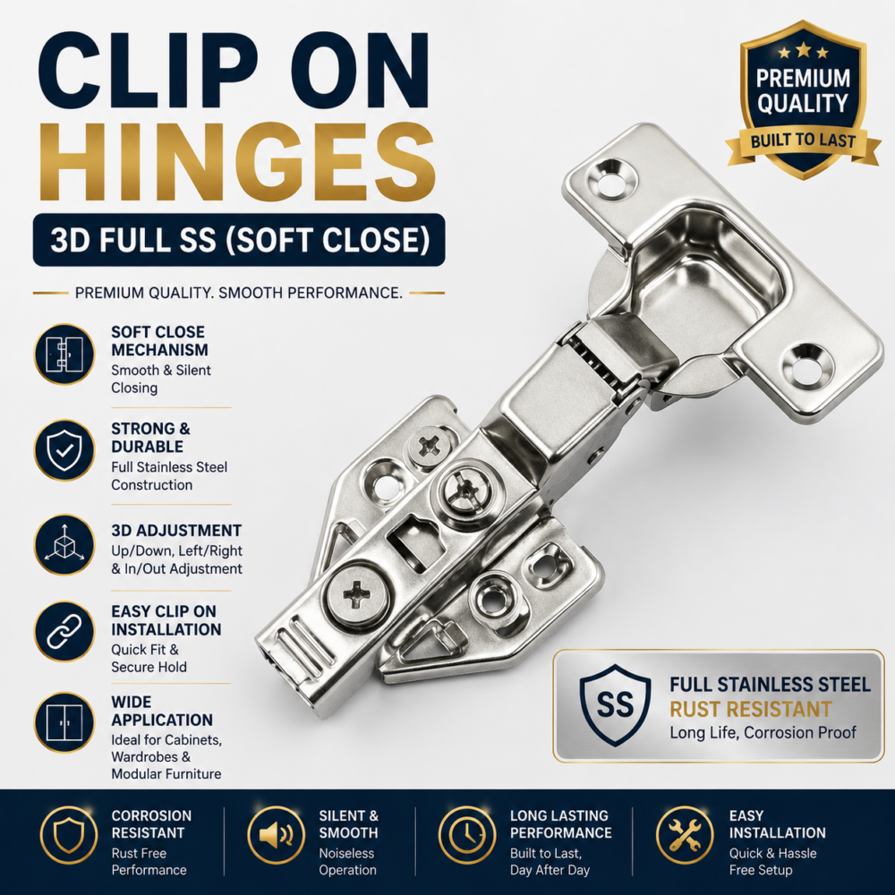 CLIP ON HINGES 3D FULL SS (SOFT CLOSE)