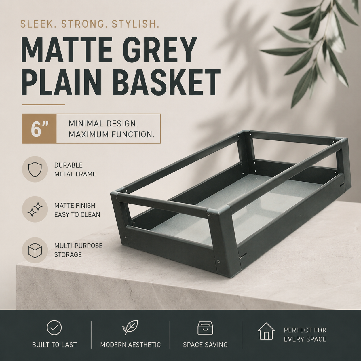 MATTE GREY PLAIN BASKET - 6"