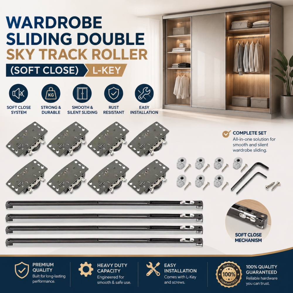 WARDROBE SLIDING DOUBLE SKY TRACK ROLLER (SOFT CLOSE) L-KEY
