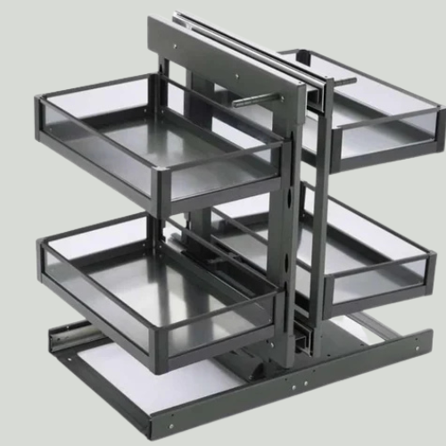 PREMIUM GREY GLASS WITH BIDDING UNIVERSAL MAGIC CORNER (SOFT CLOSE) WITH ANTI SKID MATT