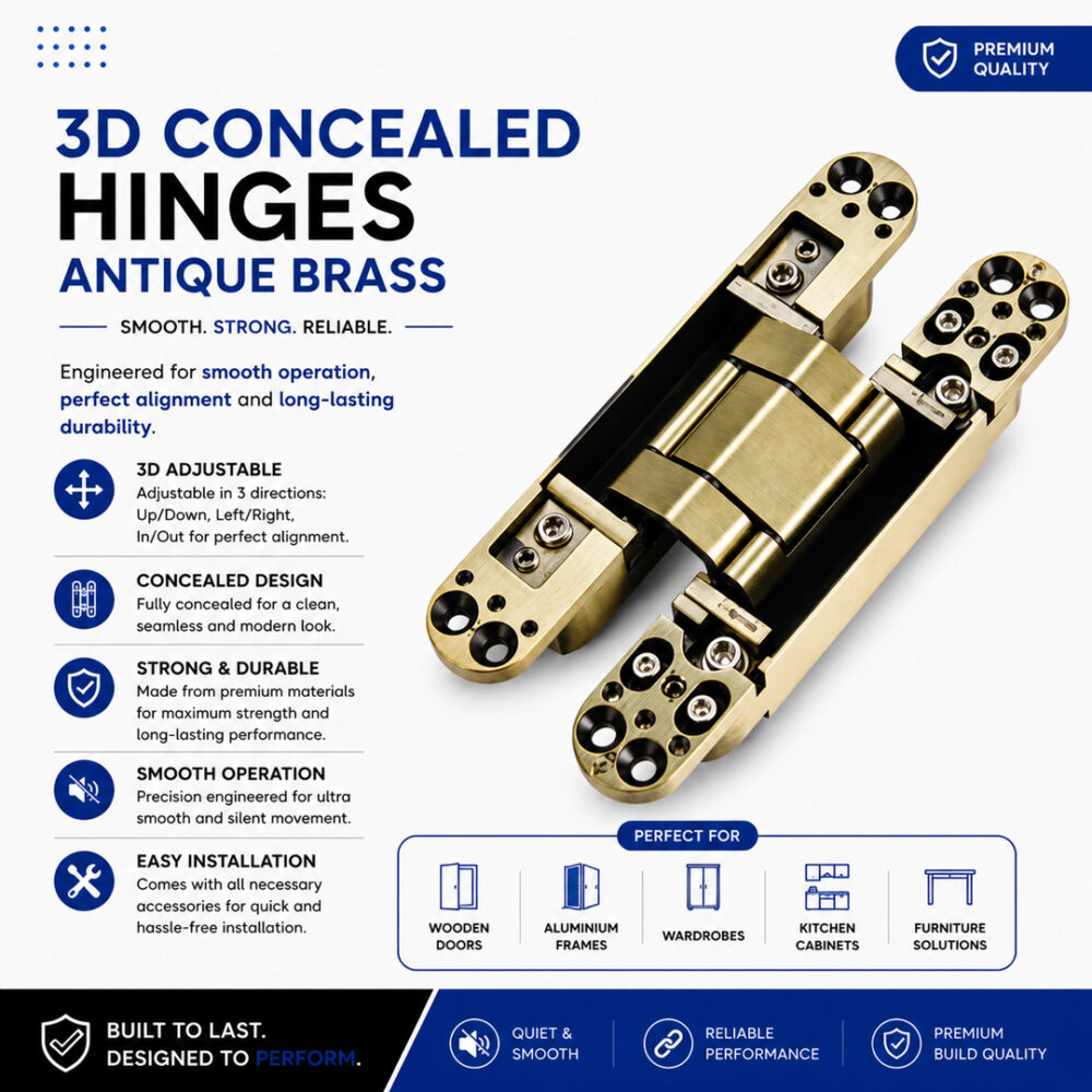 3D Concealed Hinges Antique Brass