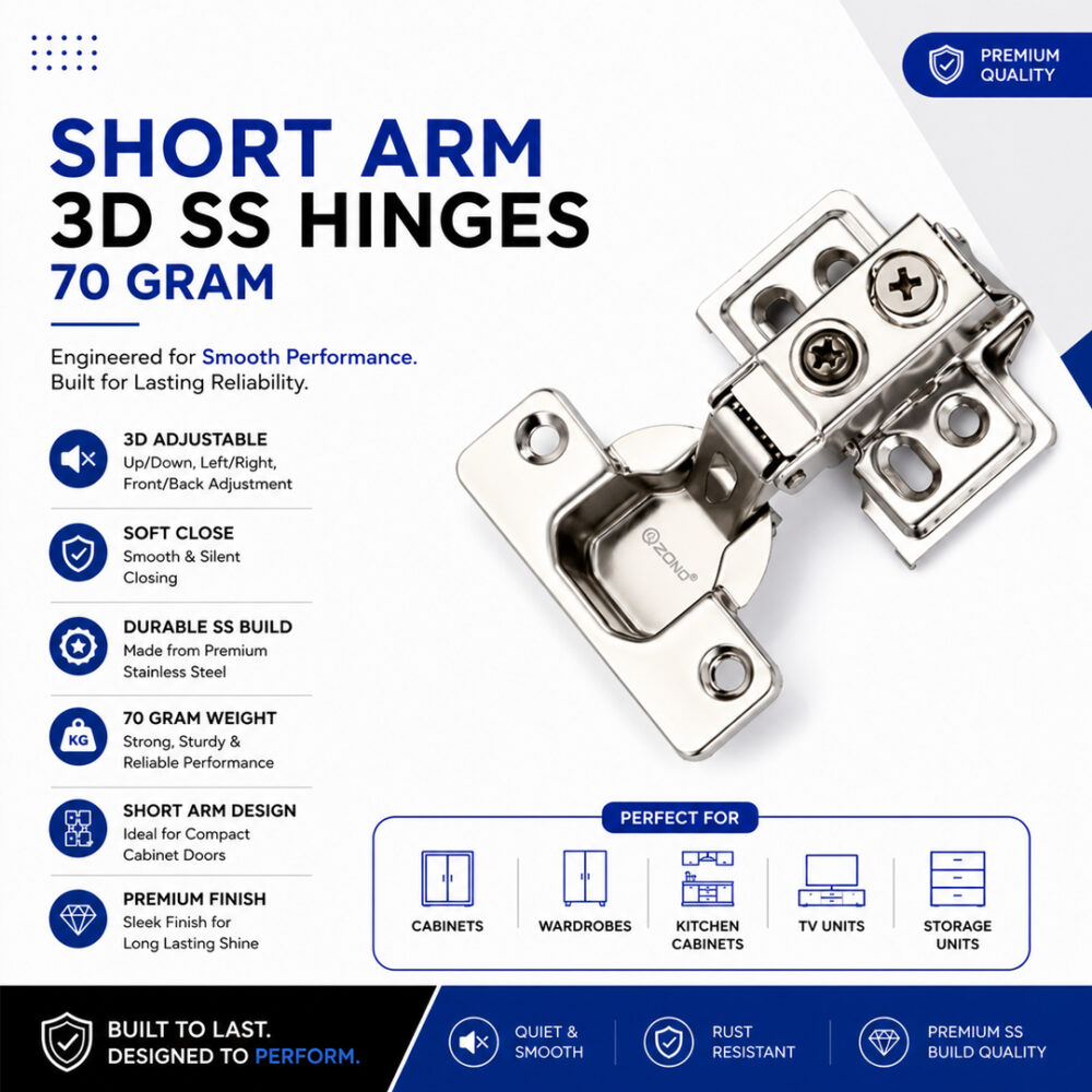 Short Arm 3D SS Hinges 70 Gram