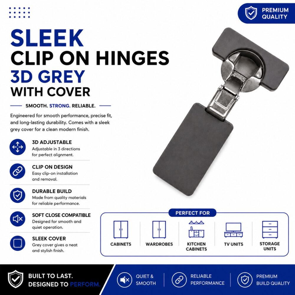 Sleek Clip On Hinges 3D Grey With Cover