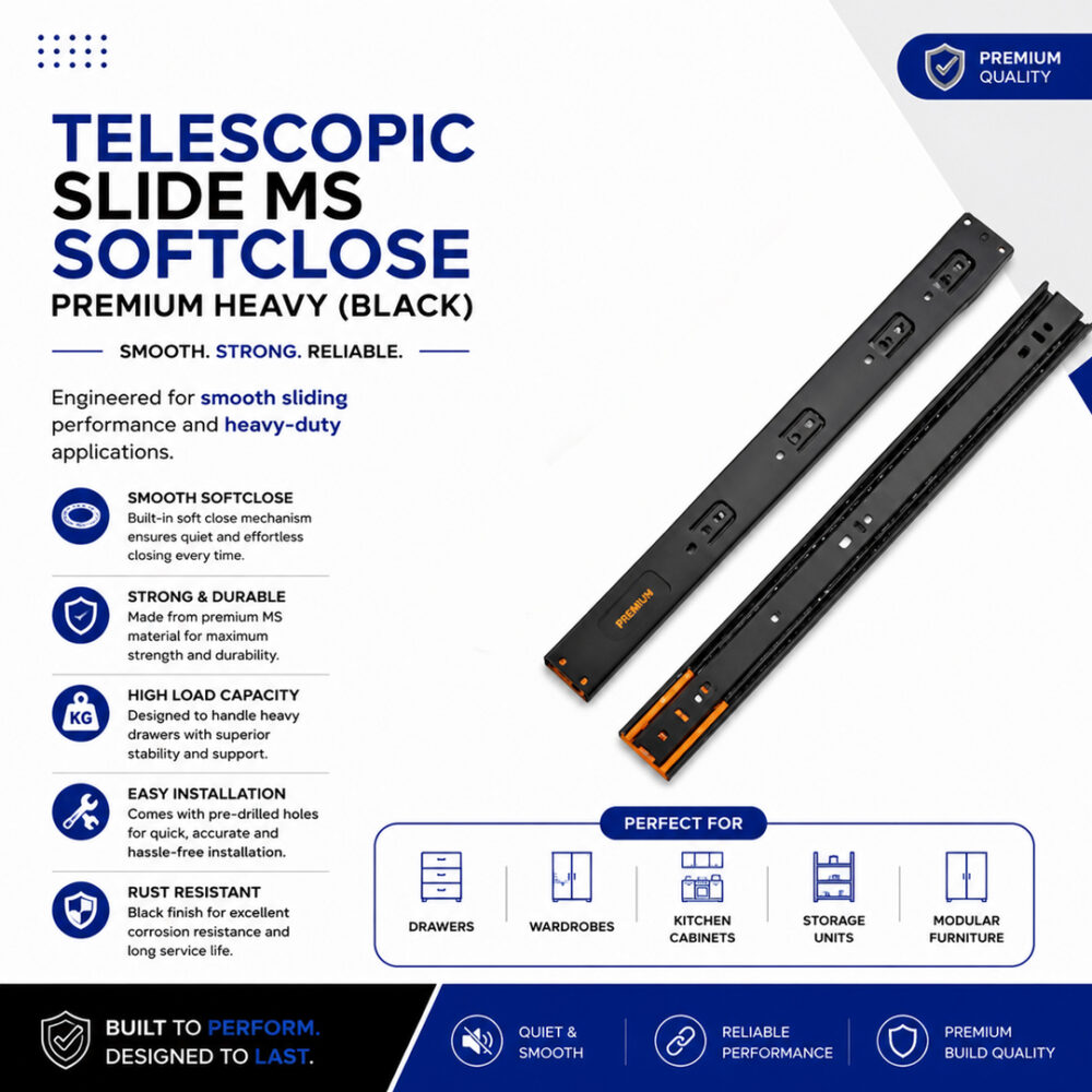 Telescopic Slide MS Softclose Premium Heavy (Black)