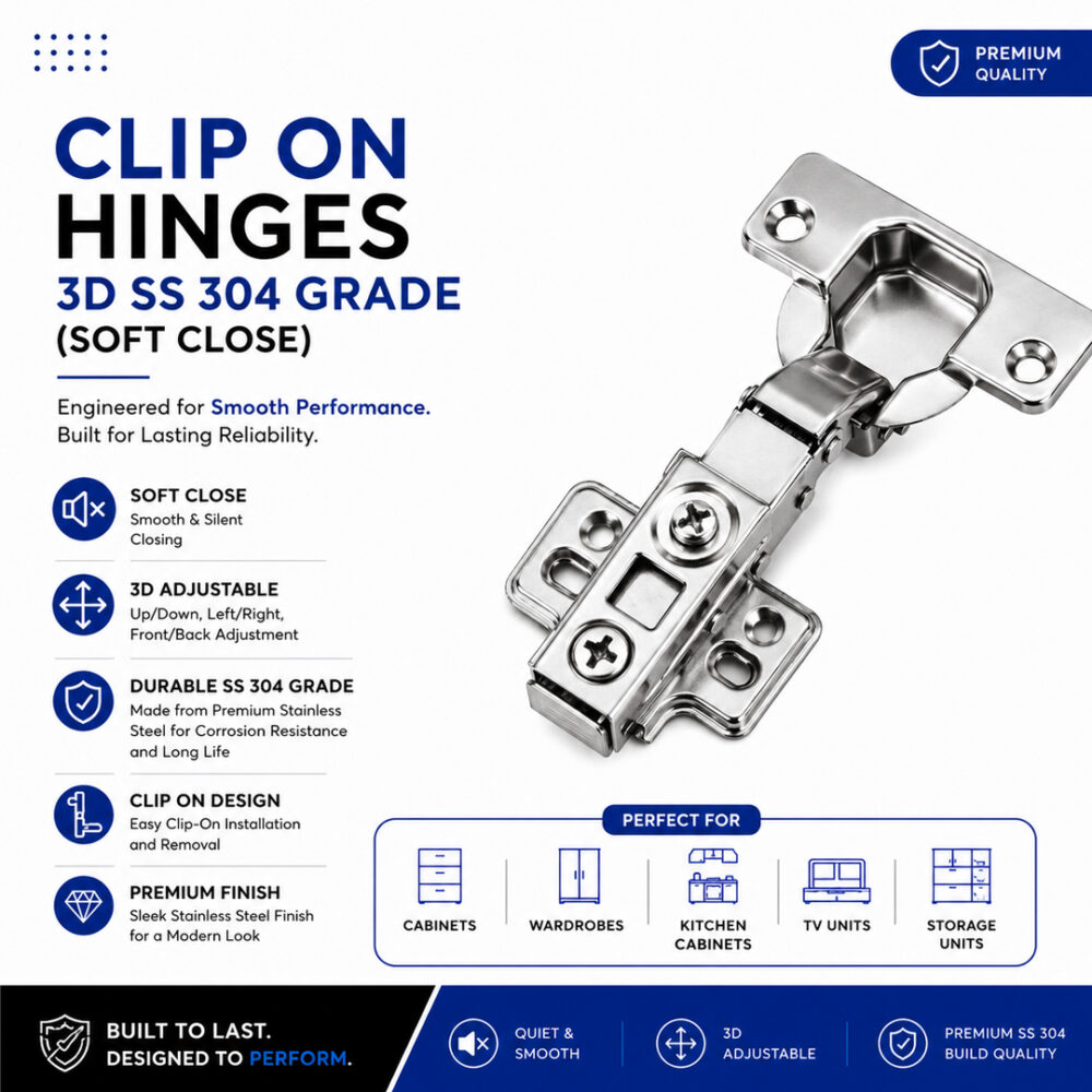Clip On Hinges 3D SS 304 Grade (Soft Close)