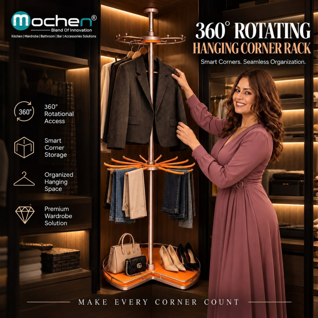 Mochen 360° Rotating Hanging Corner Rack – Smart Wardrobe Storage Solution